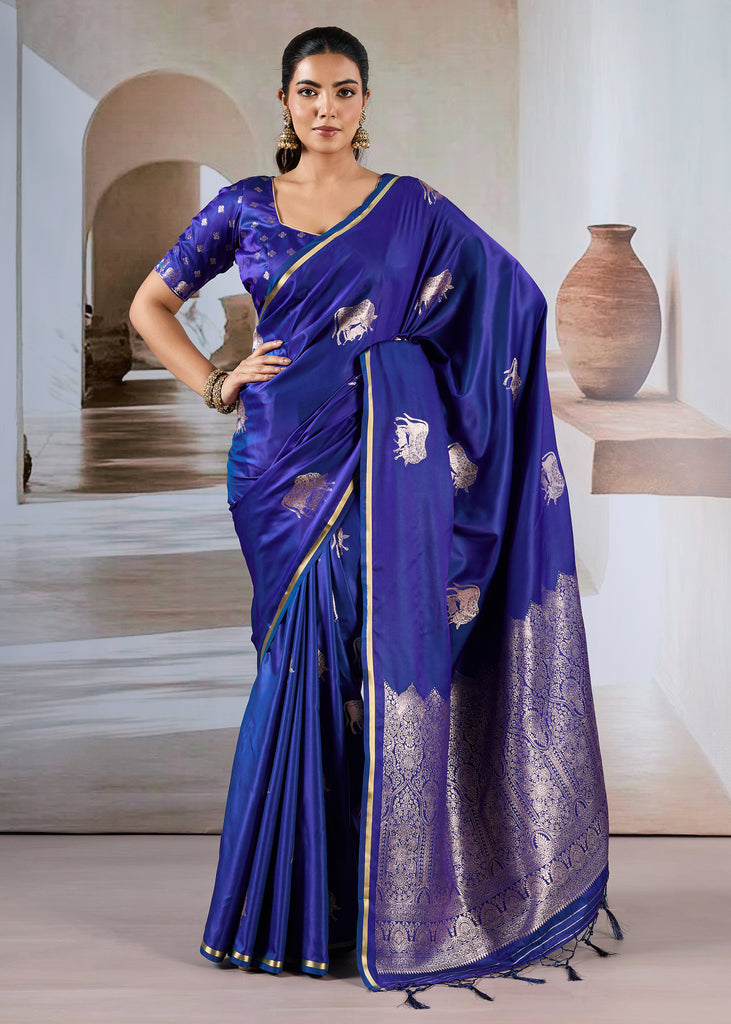 Royal Blue Banarasi Satin Silk Saree