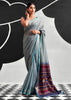 Aquatic Blue Woven Linen Cotton Silk Saree