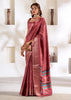 Dusky Red Banarasi Printed Soft Silk Saree
