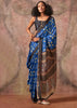 Indigo Blue Printed Crepe Satin Silk Saree