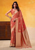 Orange Peach Woven Tusser Silk Saree