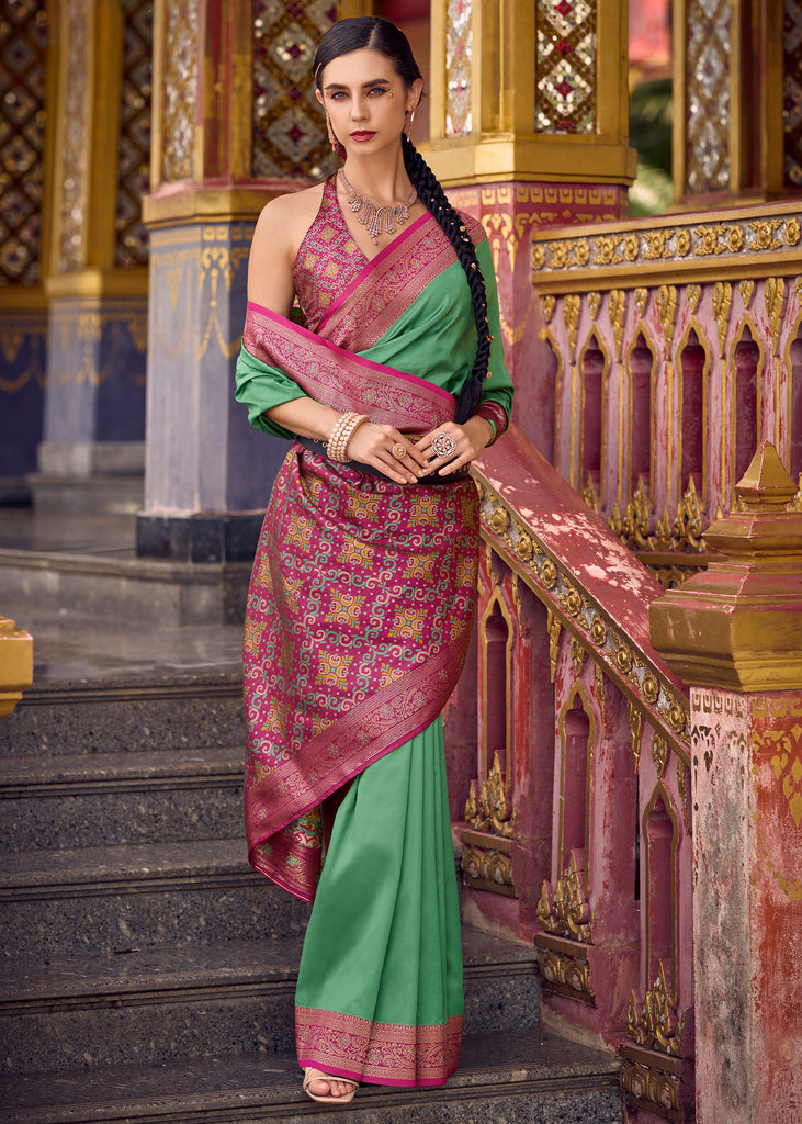 Ming Green Woven Banarasi Silk Saree