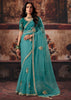 Sea Green Designer Organza Saree With Embroidered Blouse