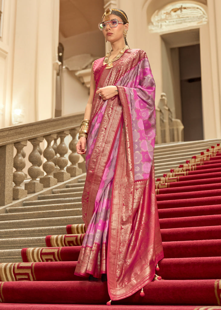 Princess Pink Printed Satin Silk Saree