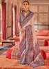 Off White And Blue Printed Kashmiri Jamewar Saree