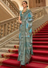 Ceremic Blue Printed Satin Silk Saree