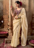 “Exclusive Offer” : Off White Woven Designer Embroidered Silk Saree With Contrast Blouse