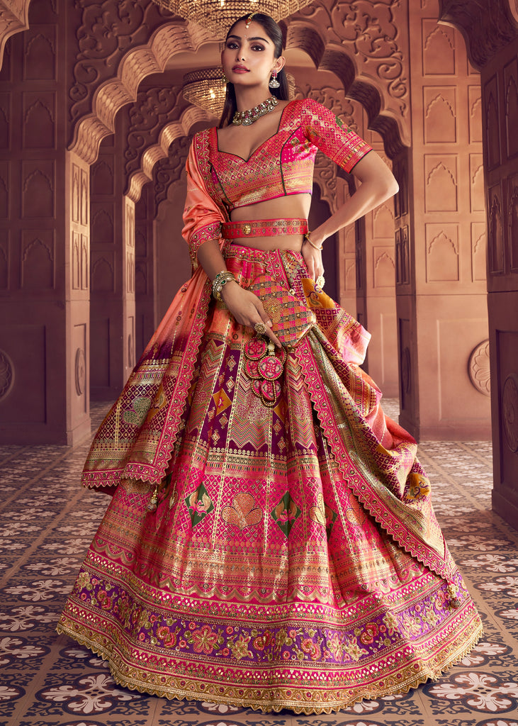 Pink Banarasi Silk Embroidered Lehenga