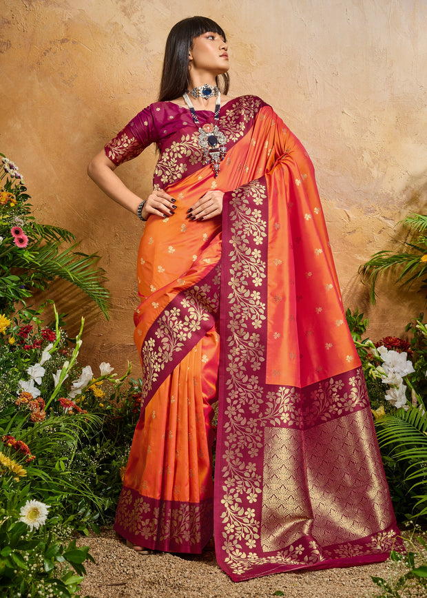 Sunshine Orange Woven Soft Silk Saree