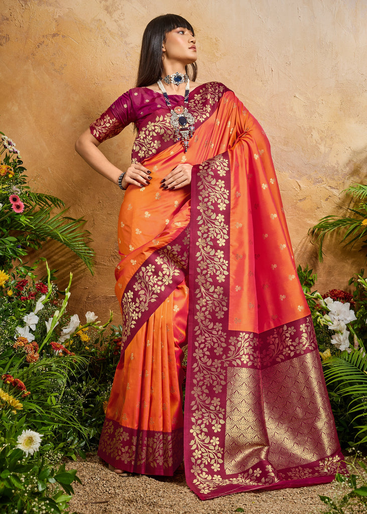 Sunshine Orange Woven Soft Silk Saree