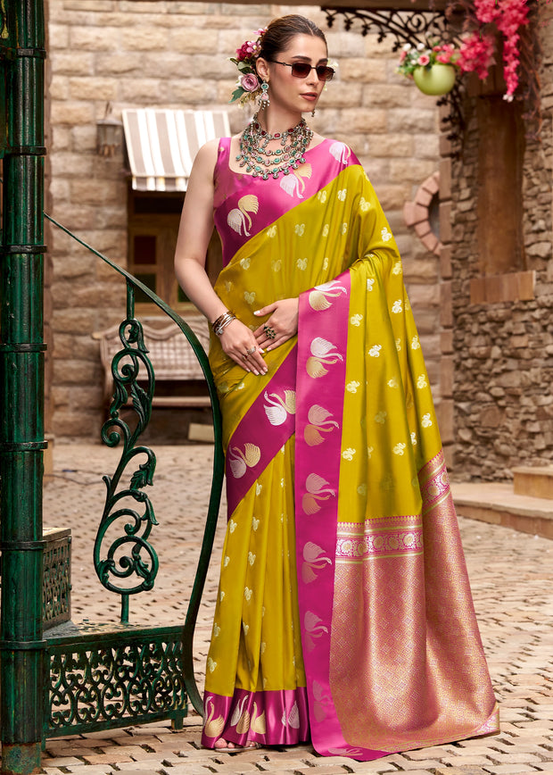 Moss Green Banarasi Satin Silk Saree
