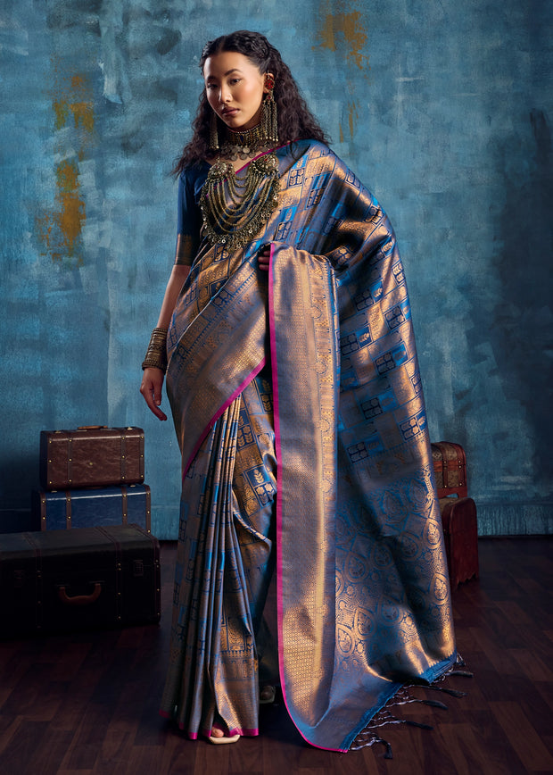 Victoria Blue Banarasi Silk Saree