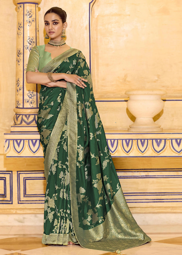 Forest Green Woven Banarasi Silk Saree