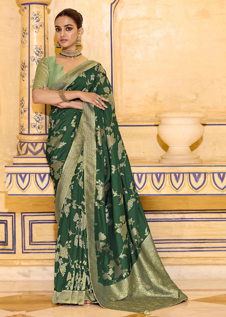 Forest Green Woven Banarasi Silk Saree