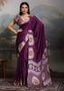 Wine Purple Printed Satin Silk Saree