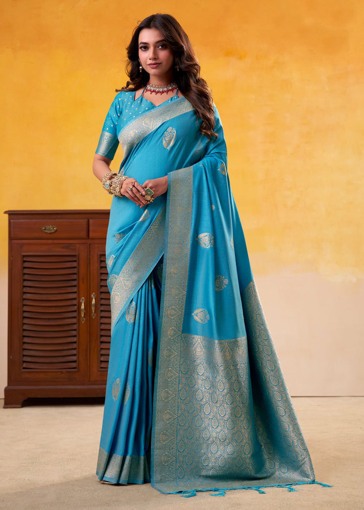 Sky Blue Woven Tusser Silk Saree