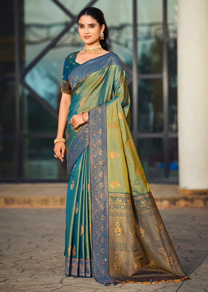 Pine Green Dual Tone Woven Banarasi Silk Saree