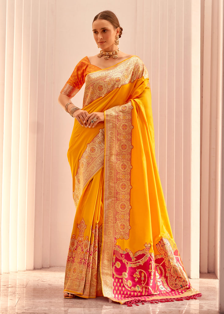 Festive Yellow Woven Banarasi Silk Saree
