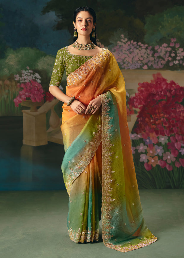Multicolor Embroidered Designer Saree