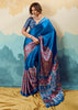 Swedish Blue Printed Satin Silk Saree