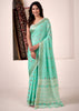 Mint Green Woven Linen Silk Saree