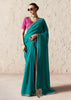 Teal Blue Designer Organza Tissue Silk Saree With Printed Blouse
