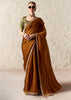 Copper Brown Designer Organza Tissue Silk Saree With Printed Blouse