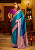 Swedish Blue Woven Banarasi Soft Silk Saree