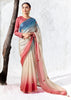 Multicolor Designer Organza Silk Saree With Printed Blouse