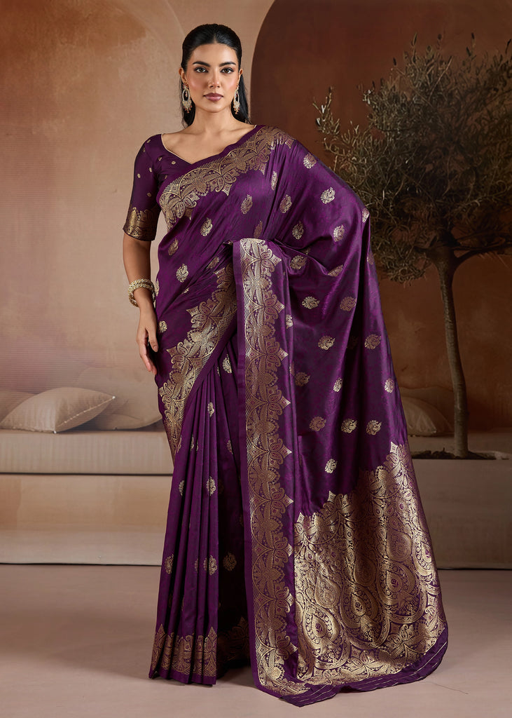 Dark Purple Woven Banarasi Silk Saree