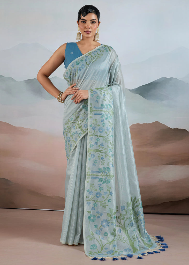 Glow Blue Woven Tissue Silk Saree