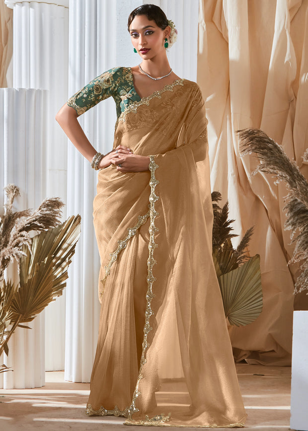 Sand Beige Designer Silk Saree