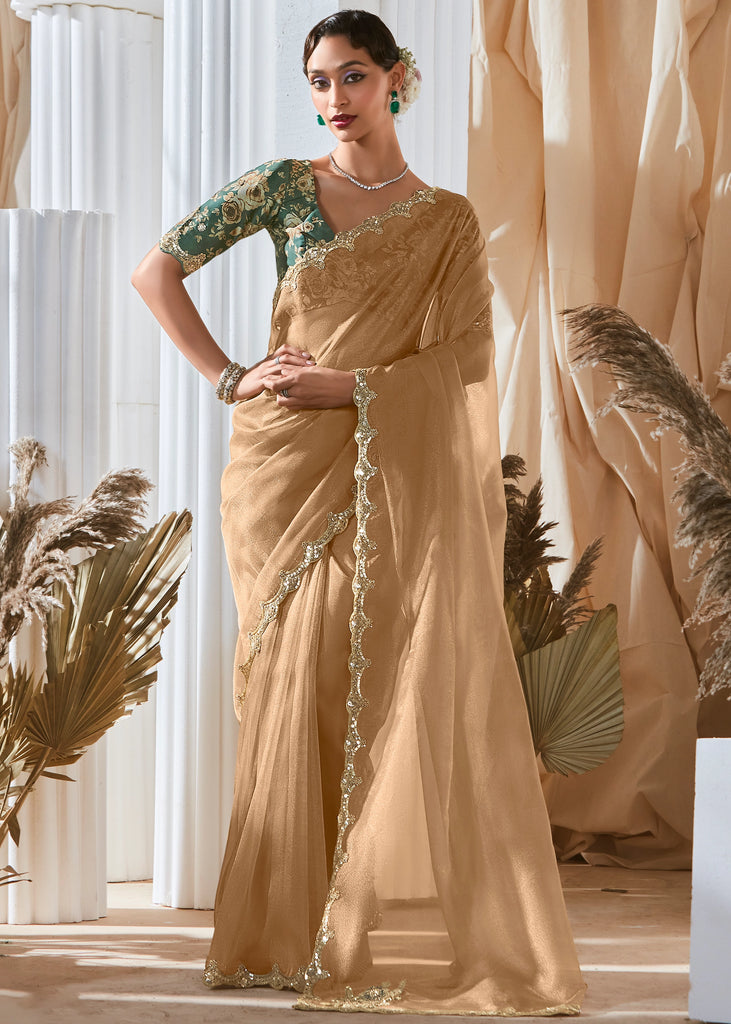 Sand Beige Designer Silk Saree