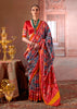 Red And Blue Printed Patola Silk Saree