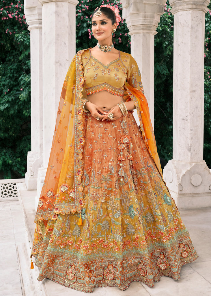 Orange Heavy Embroidered Designer Lehenga