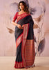 Red And Black Woven Tissue Silk Saree