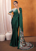Jungle Green Satin Silk Saree with Ajrakh Printed Pallu and Blouse