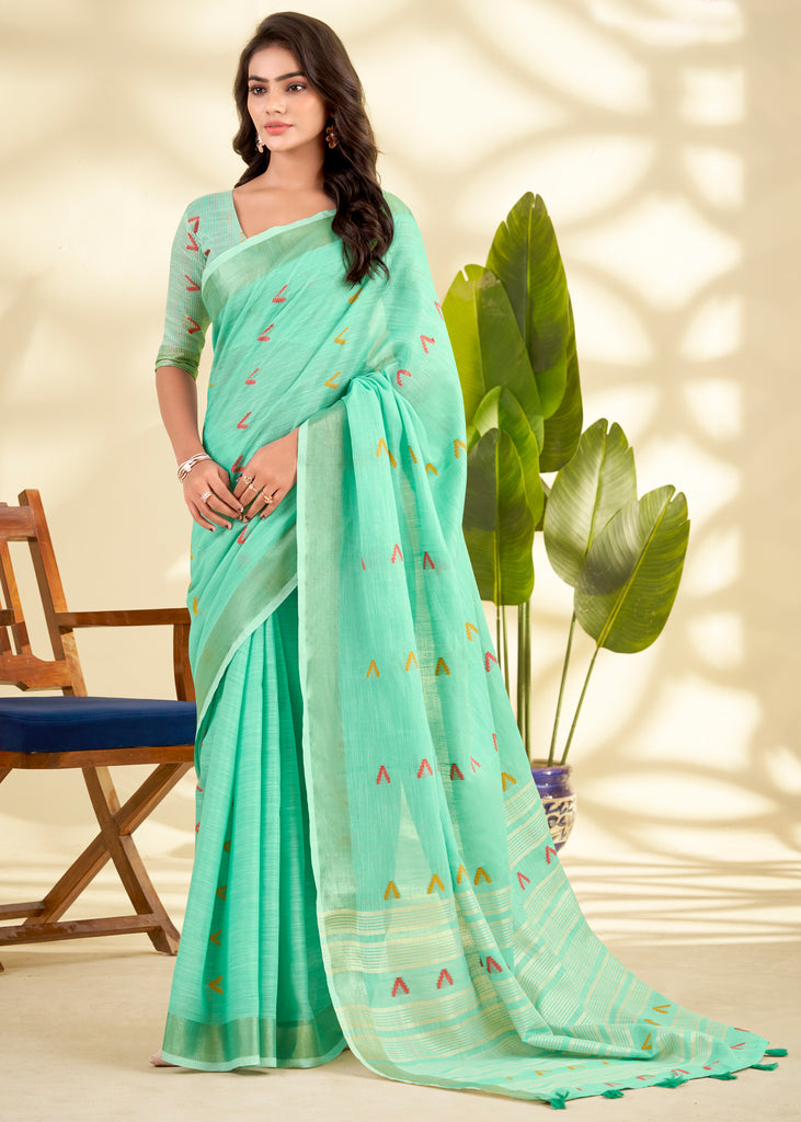Summer Green Woven Linen Silk Saree