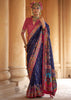 Navy Blue Printed Silk Saree With Contrast Blouse