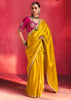 Mustard Yellow Embroidered Soft Silk Saree With Contrast Blouse