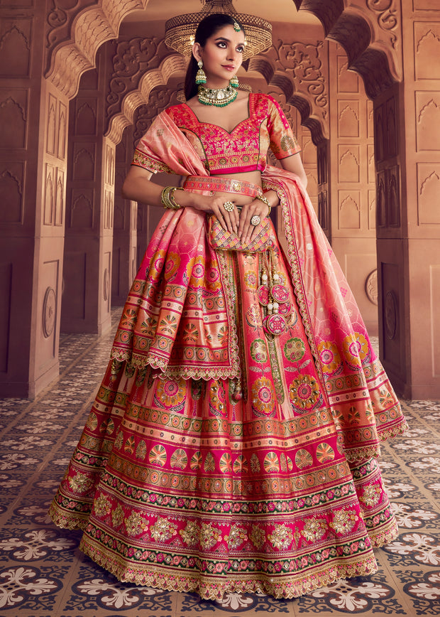 Bridal Pink Banarasi Silk Embroidered Lehenga