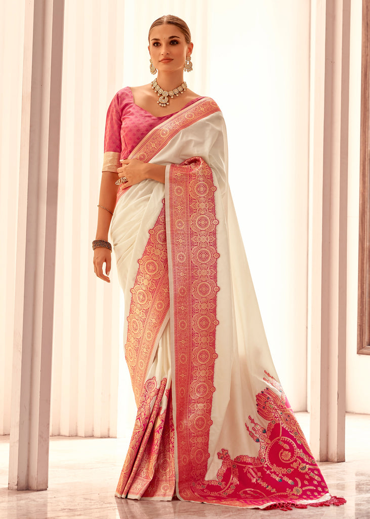 Snow White Woven Banarasi Silk Saree