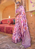 Blush Pink Floral Printed Silk Saree With Contrast Border