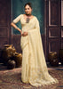 Cream White Woven Munga Cotton Silk Saree