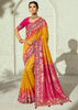 Yellow And Pink Embroidered Georgette Bandhej Saree
