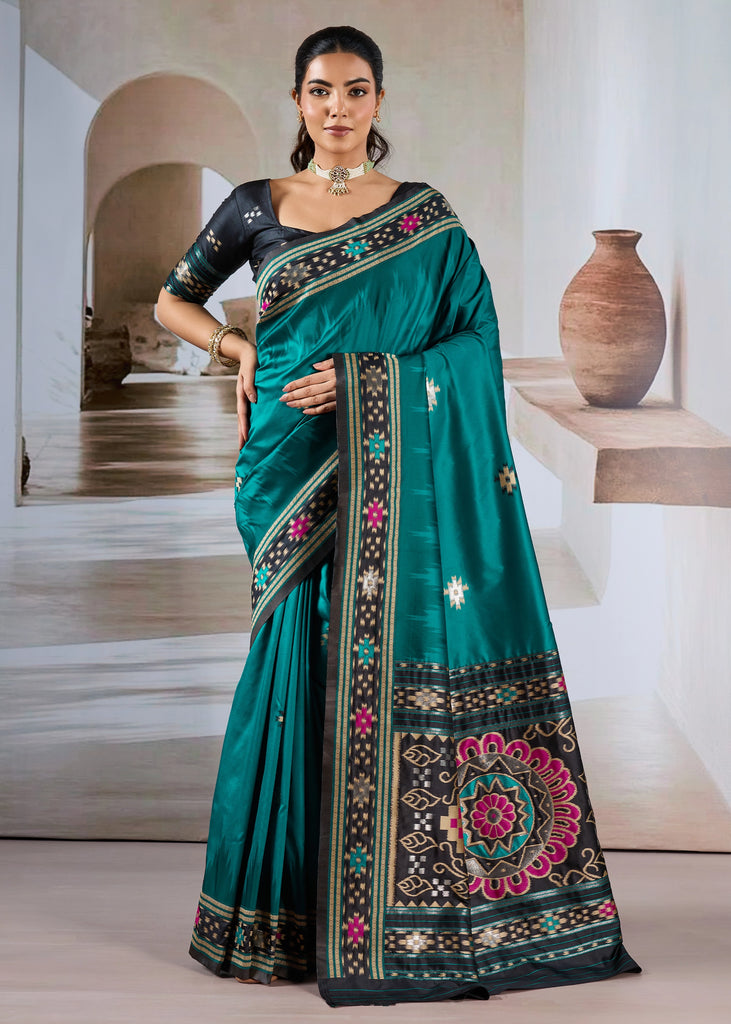 Peacock Blue Patola Silk Saree
