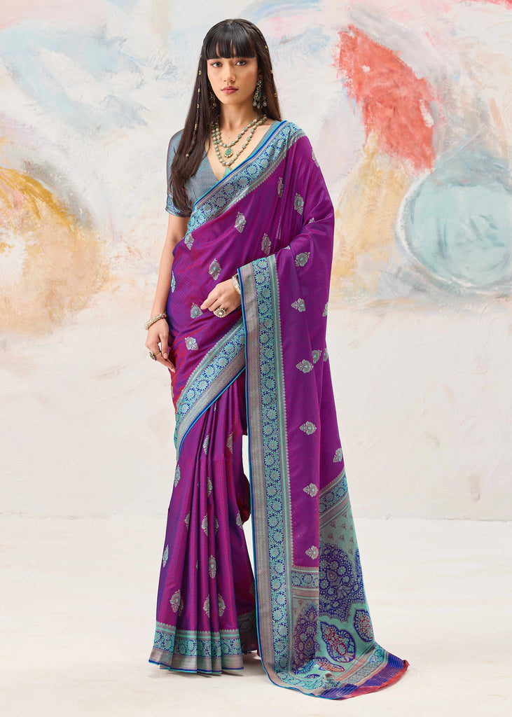 Sparkling Purple Woven Kanjivaram Silk Saree