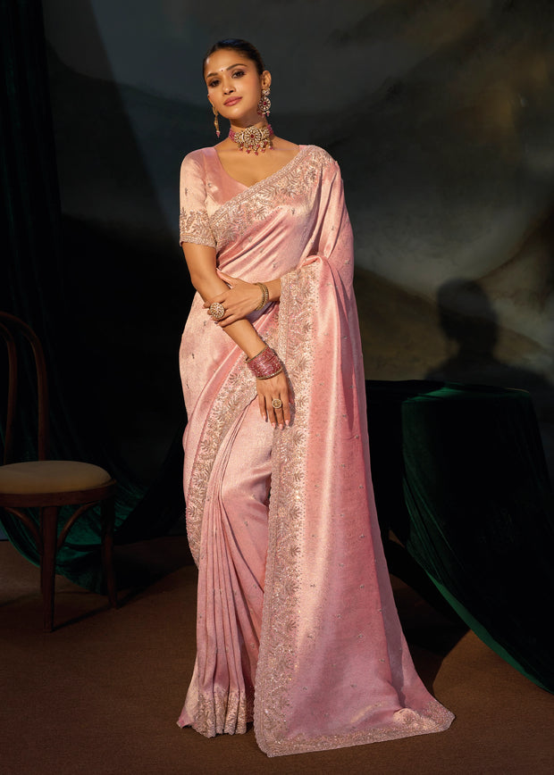 Light Pink Embroidered Silk Saree