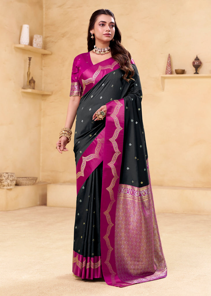 Pirate Black Woven Satin Silk Saree