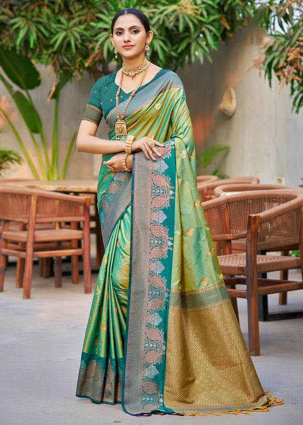 Spring Green Dual Tone Woven Banarasi Silk Saree